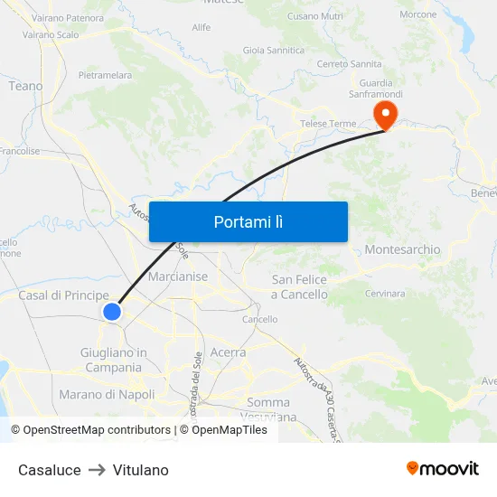 Casaluce to Vitulano map