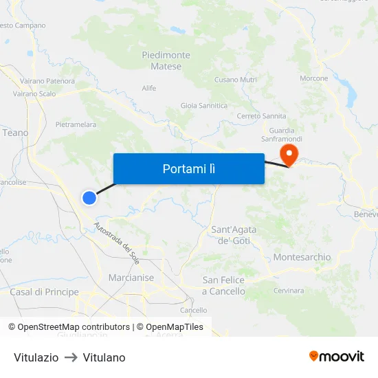 Vitulazio to Vitulano map
