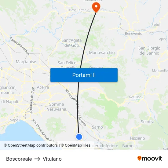 Boscoreale to Vitulano map