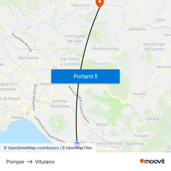 Pompei to Vitulano map
