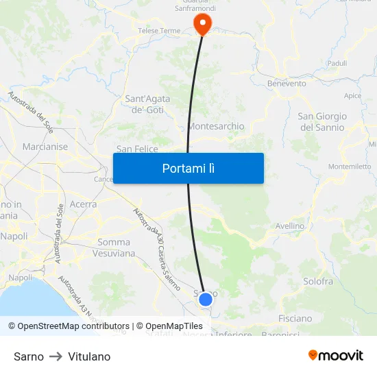 Sarno to Vitulano map