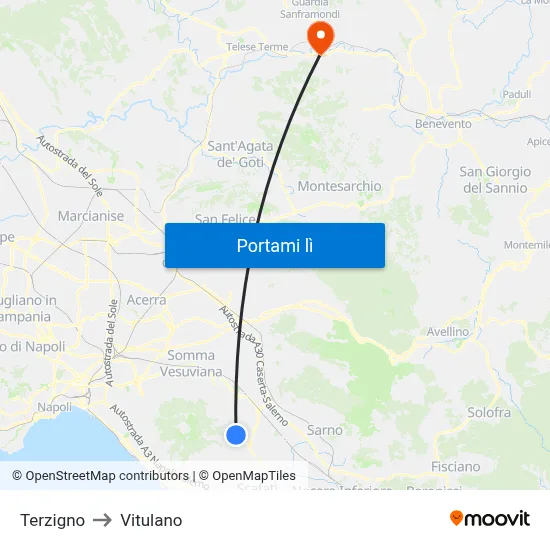 Terzigno to Vitulano map