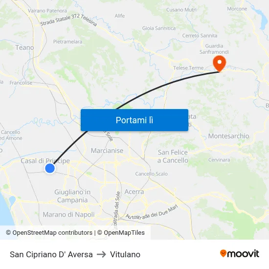 San Cipriano D' Aversa to Vitulano map