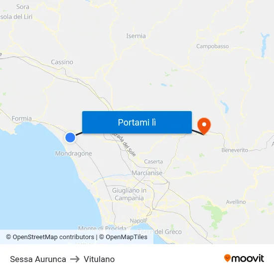Sessa Aurunca to Vitulano map