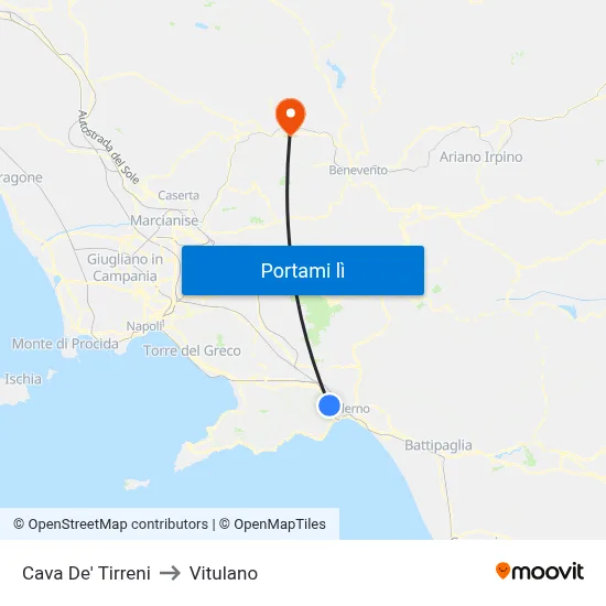 Cava De' Tirreni to Vitulano map