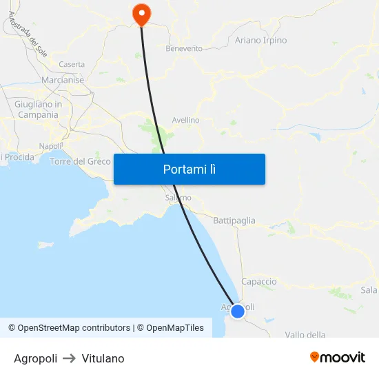 Agropoli to Vitulano map
