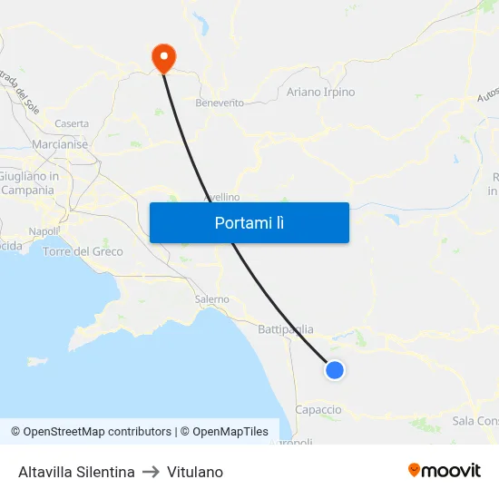 Altavilla Silentina to Vitulano map
