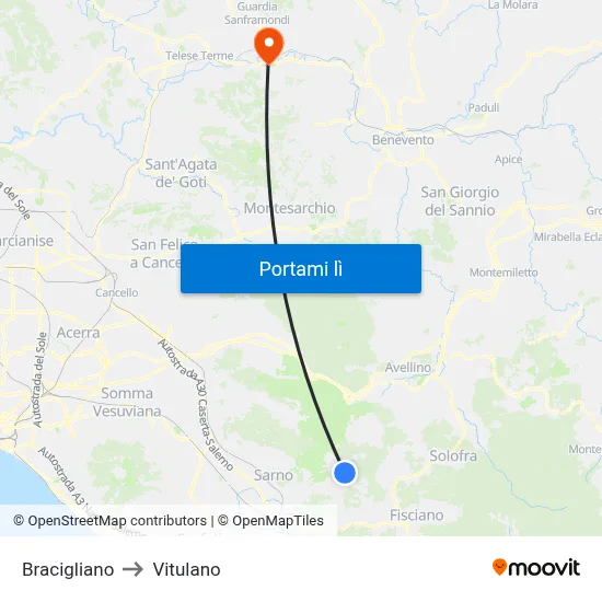 Bracigliano to Vitulano map