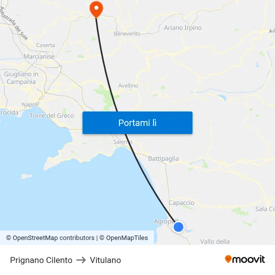 Prignano Cilento to Vitulano map