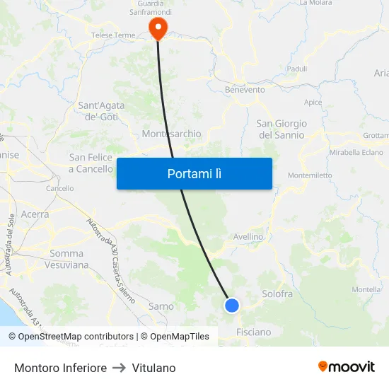 Montoro Inferiore to Vitulano map