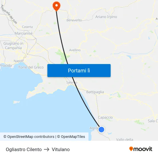 Ogliastro Cilento to Vitulano map