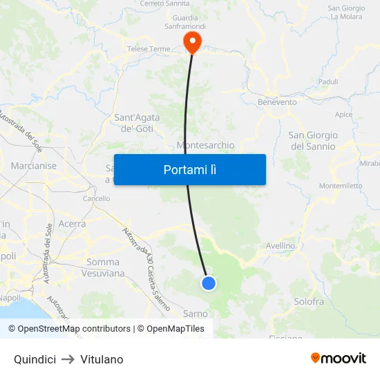 Quindici to Vitulano map