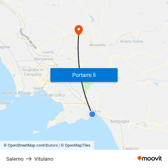 Salerno to Vitulano map