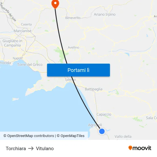 Torchiara to Vitulano map