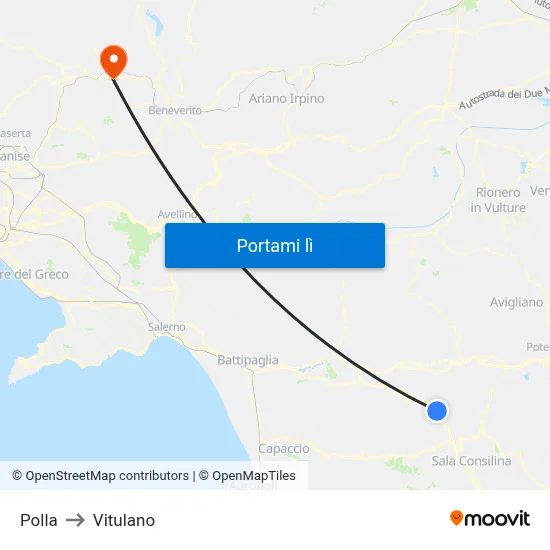 Polla to Vitulano map