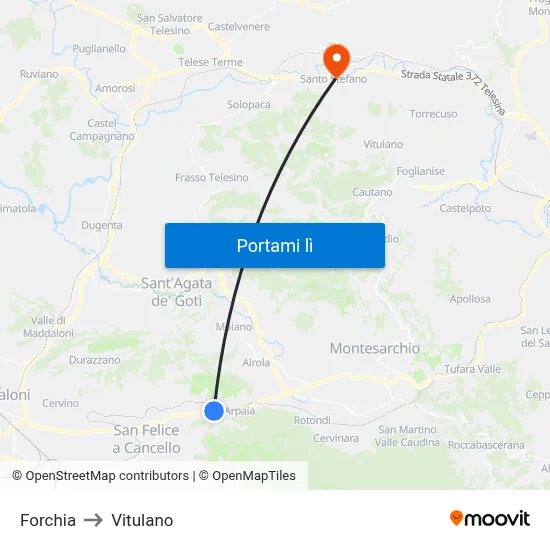 Forchia to Vitulano map