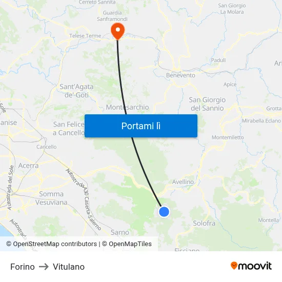 Forino to Vitulano map