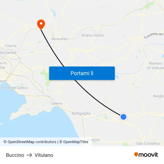 Buccino to Vitulano map