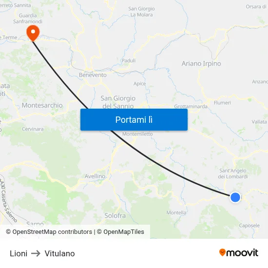 Lioni to Vitulano map