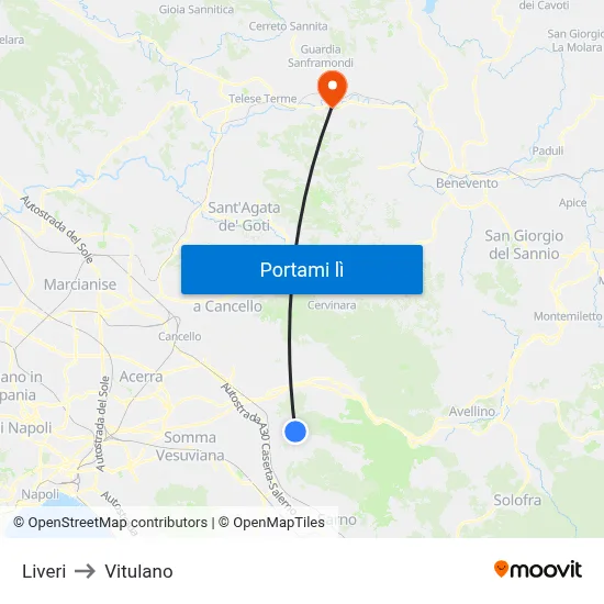 Liveri to Vitulano map