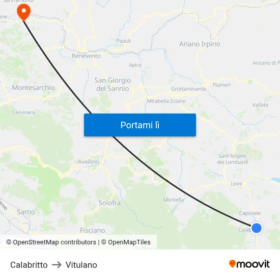 Calabritto to Vitulano map
