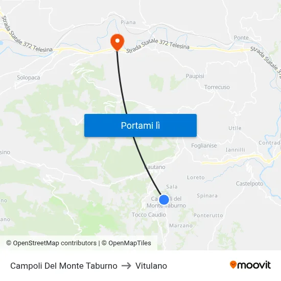 Campoli Del Monte Taburno to Vitulano map