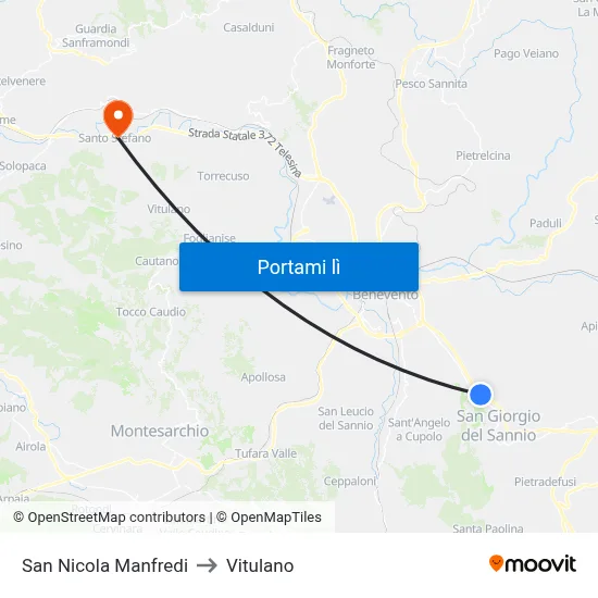 San Nicola Manfredi to Vitulano map