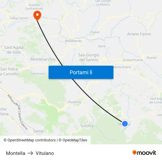 Montella to Vitulano map