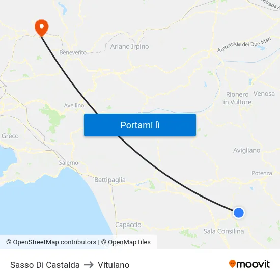 Sasso Di Castalda to Vitulano map