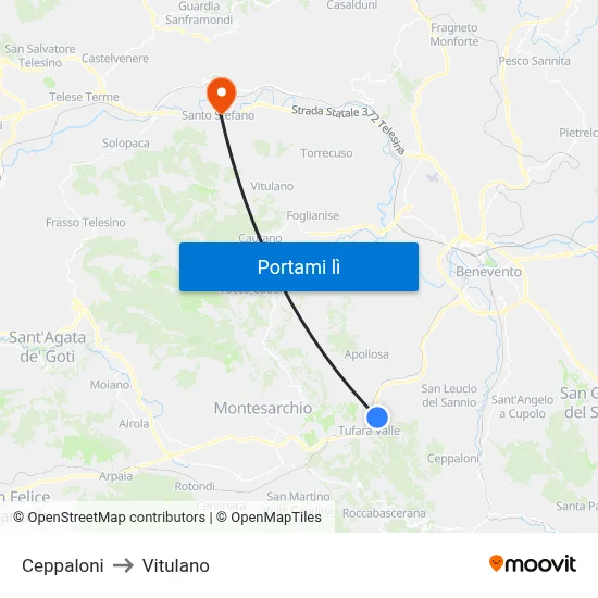 Ceppaloni to Vitulano map