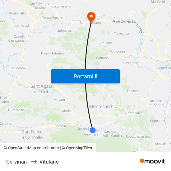 Cervinara to Vitulano map