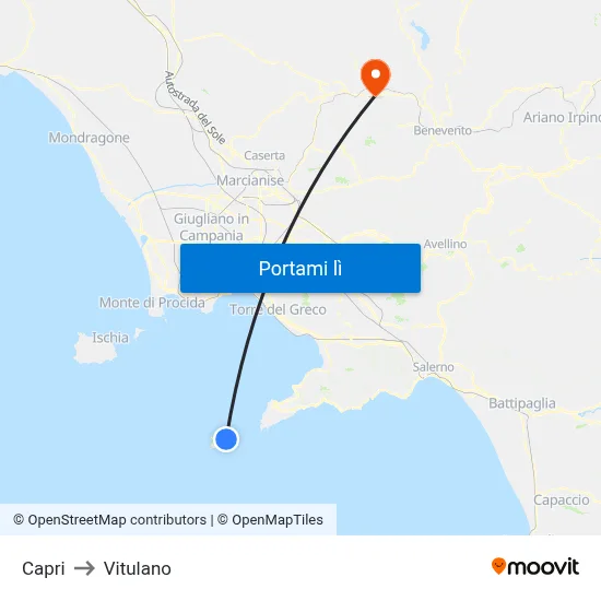Capri to Vitulano map