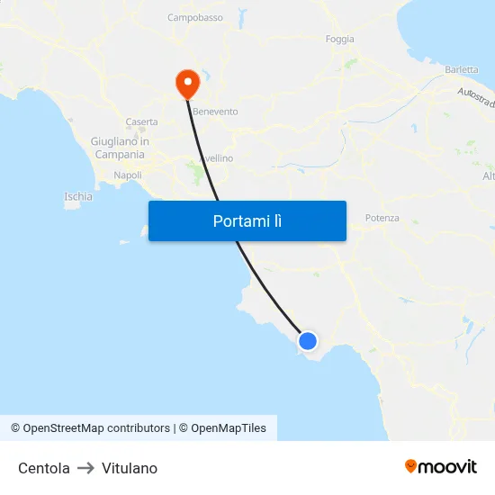 Centola to Vitulano map