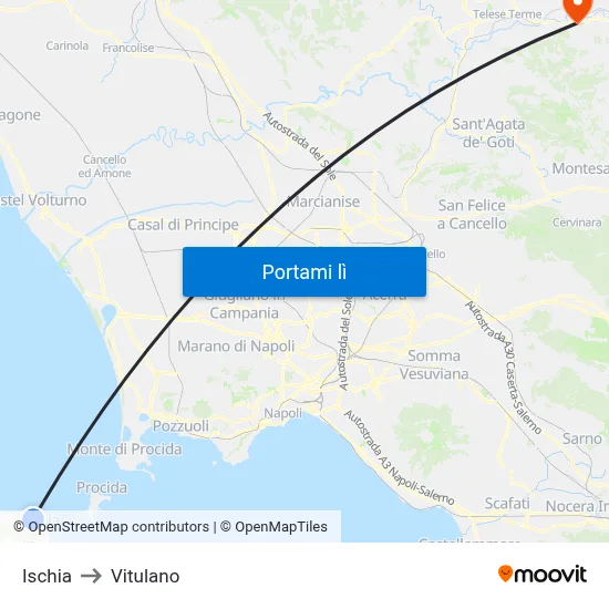 Ischia to Vitulano map
