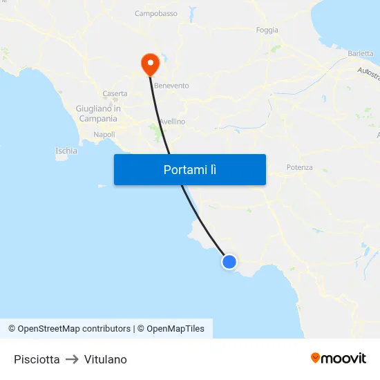Pisciotta to Vitulano map