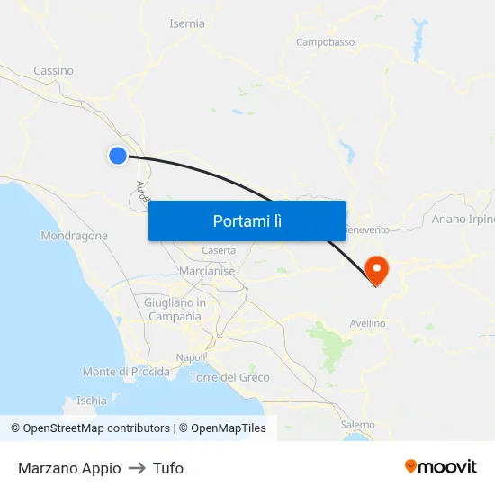 Marzano Appio to Tufo map