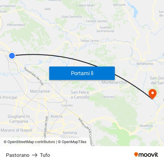 Pastorano to Tufo map