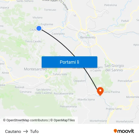 Cautano to Tufo map