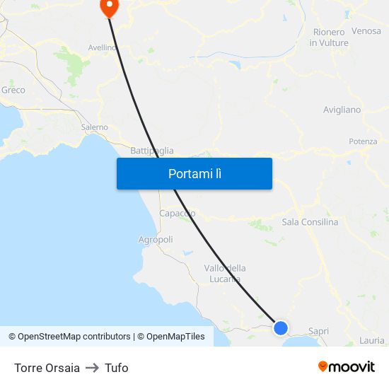 Torre Orsaia to Tufo map
