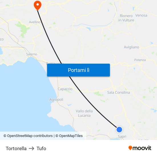 Tortorella to Tufo map