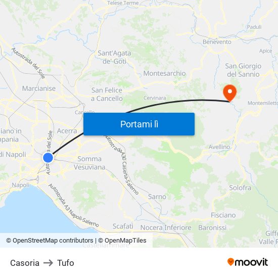 Casoria to Tufo map