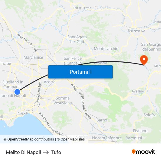 Melito Di Napoli to Tufo map