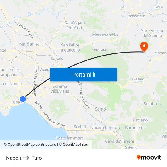 Napoli to Tufo map