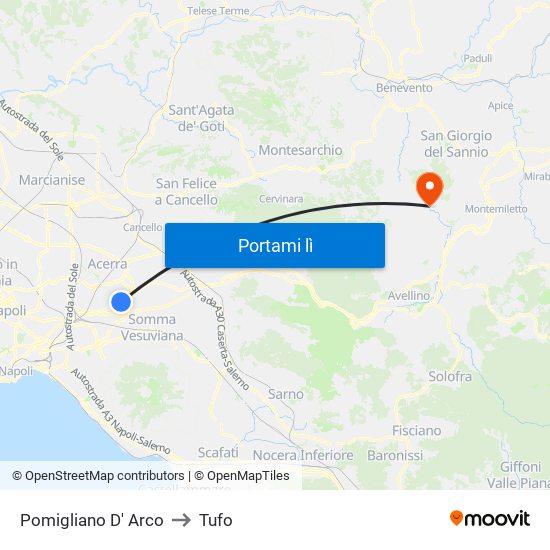 Pomigliano D' Arco to Tufo map
