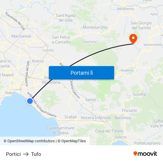 Portici to Tufo map