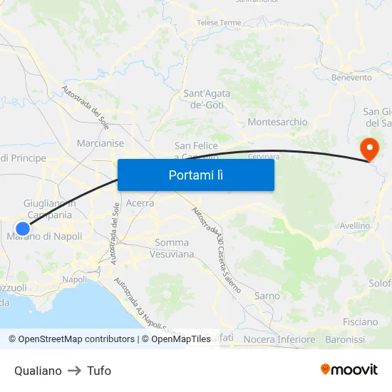Qualiano to Tufo map