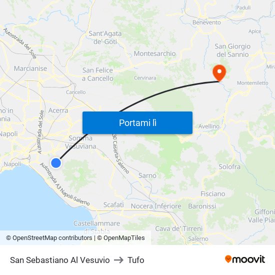 San Sebastiano Al Vesuvio to Tufo map