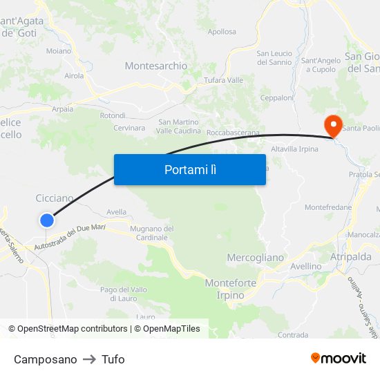 Camposano to Tufo map