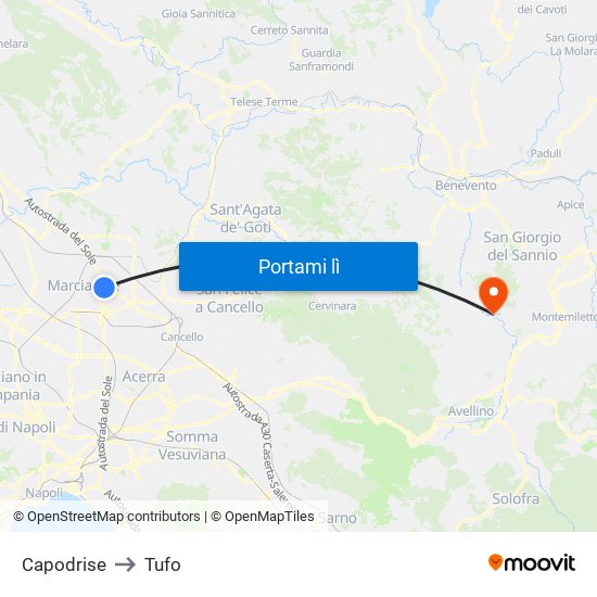 Capodrise to Tufo map