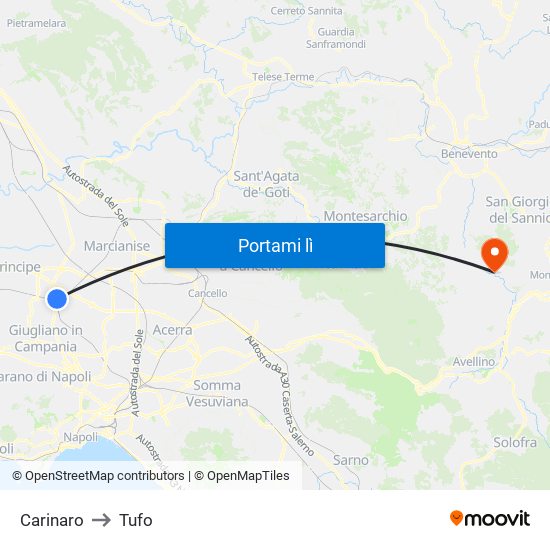 Carinaro to Tufo map